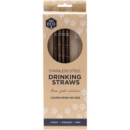 Stainless Steel Straw - Rose Gold - Straight - 4 pack - Ever Eco -