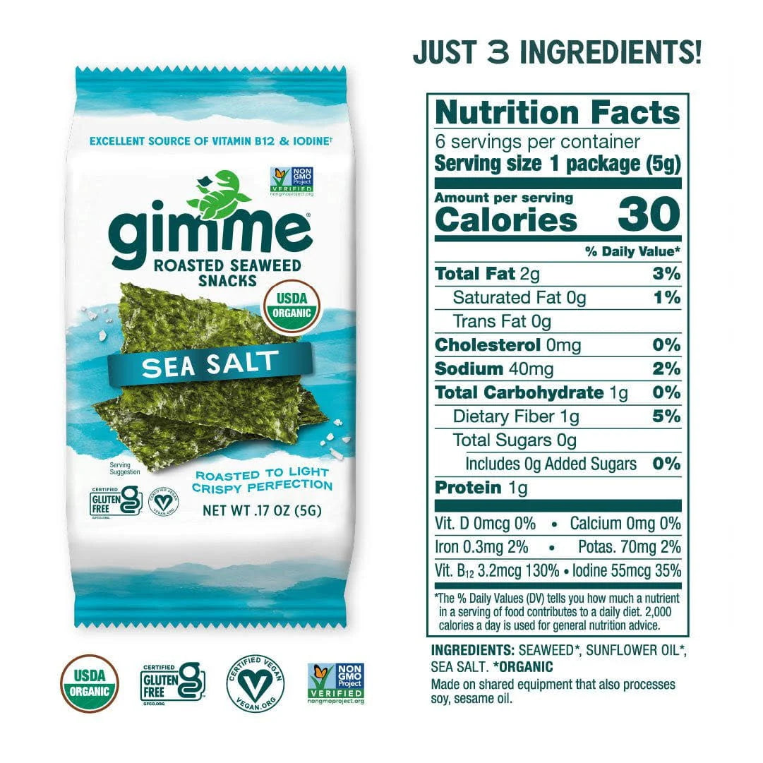 Organic Roasted Seaweed Snacks - GimMe - Sea Salt - Roasted Seaweed Snacks