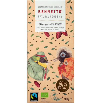 Organic Fairtrade Chocolate - 100g - Bennetto - Orange with Chilli