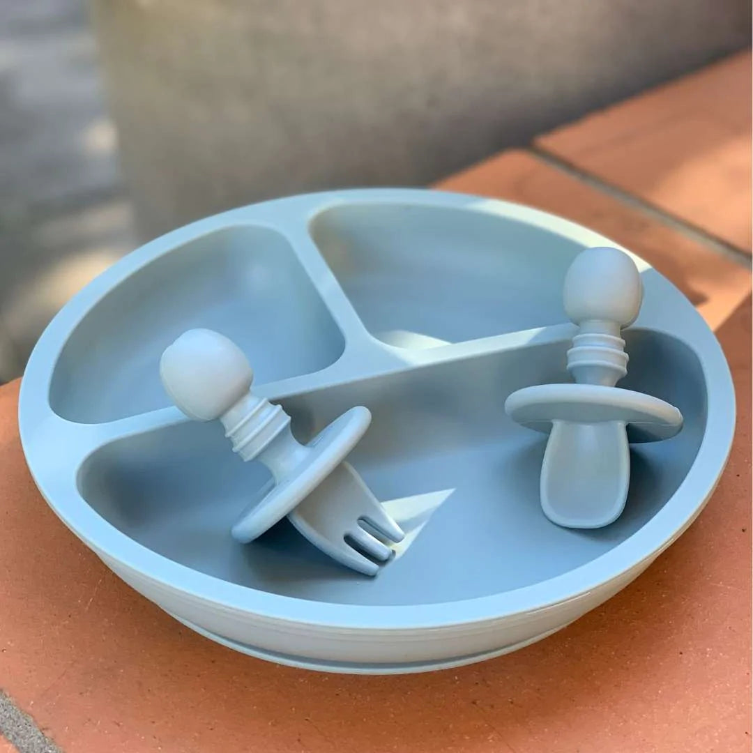 Baby Cutlery and Plates Set - Little Mashies - Dusty Blue / Set of 3