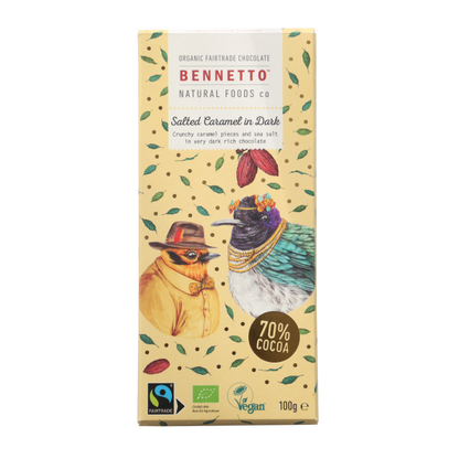 Organic Fairtrade Chocolate - 100g - Bennetto - Salted Caramel in Dark