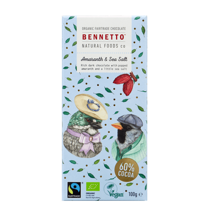 Organic Fairtrade Chocolate - 100g - Bennetto - Dark Amaranth and Sea Salt