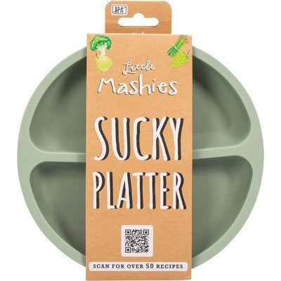 Baby Cutlery and Plates Set - Little Mashies - Olive / Sucky Platter